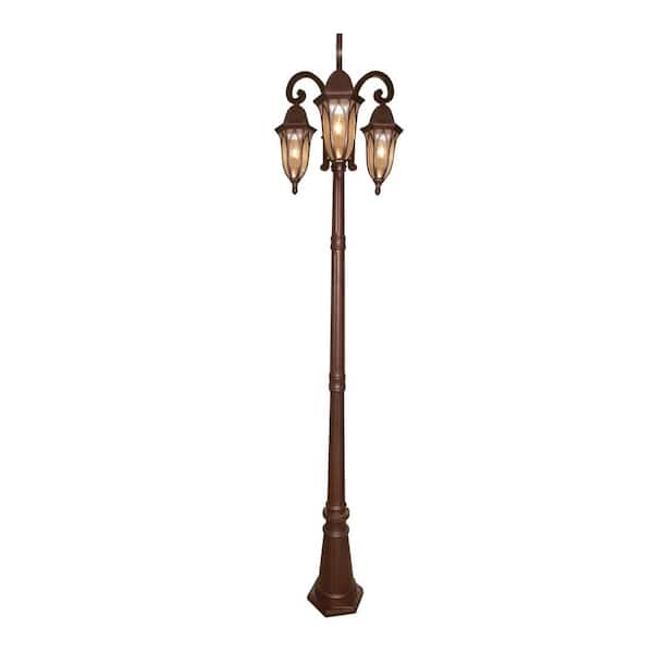 Berkshire 3-Light Burnished Antique Copper Cast Aluminum Line Voltage Hardwired Outdoor Wet-Rated Post Light