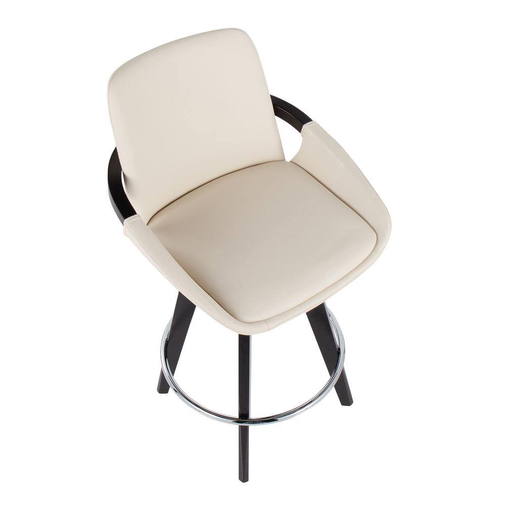 Cosmo Cream Faux Leather Swivel Counter Stools with Dark Wood Legs, Set of 2