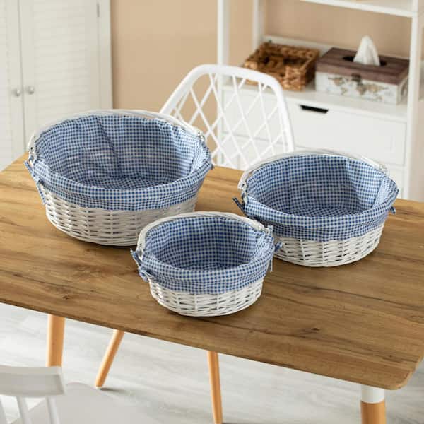 WICKERWISE Traditional White Round Willow Gift Basket with