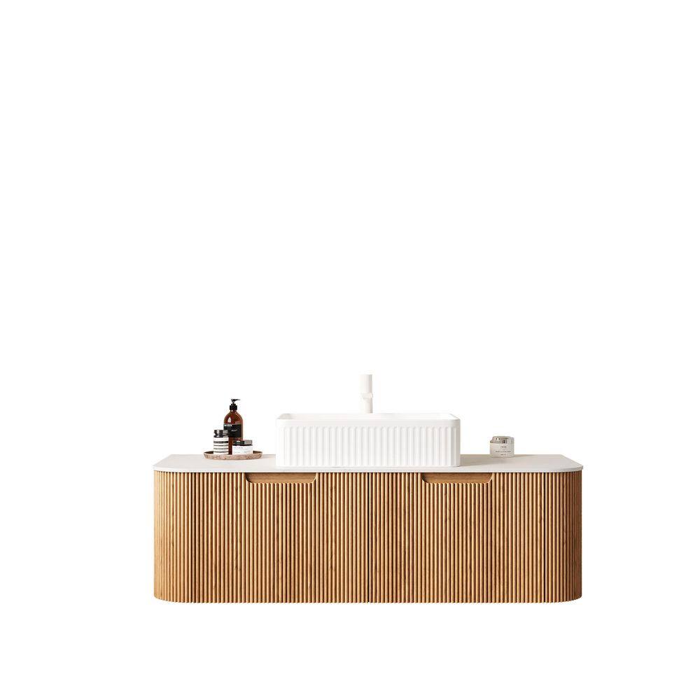 48 in. Wall-Mounted Natural Wood Bath Vanity with White Solid Surface Top Pre-Assembled price history on PriceWatchPro