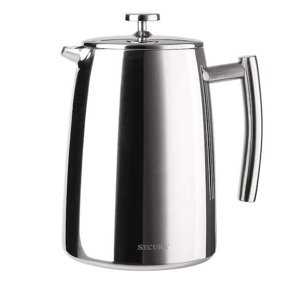 12-Cup Silver French Press Coffee Maker with Extra Screen, 304 Stainless Steel Insulated Coffee Press