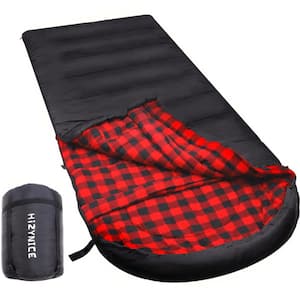 90 in. x 39 in. 100% Cotton Flannel 0-Degree Sleeping Bag with Left Zipe and Free Compression Sack for Adults, Black