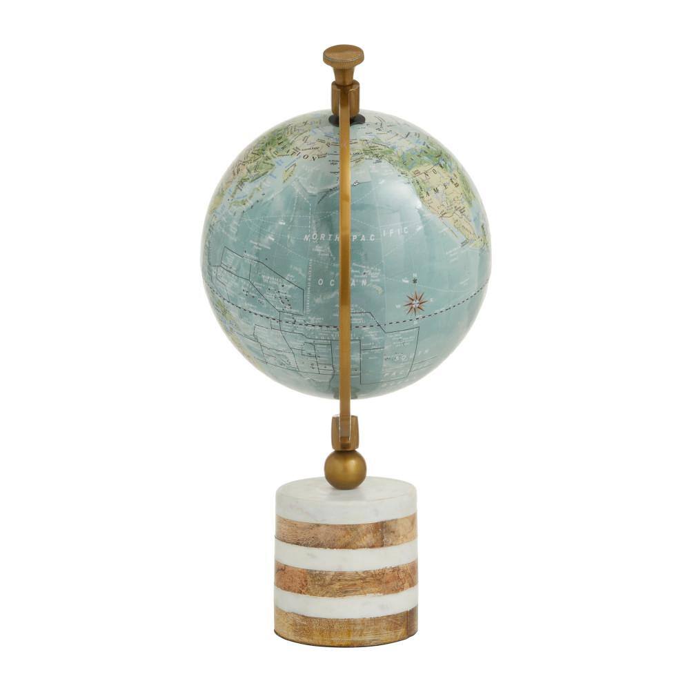 16" Blue and Green Globe with Marble and Wood Base