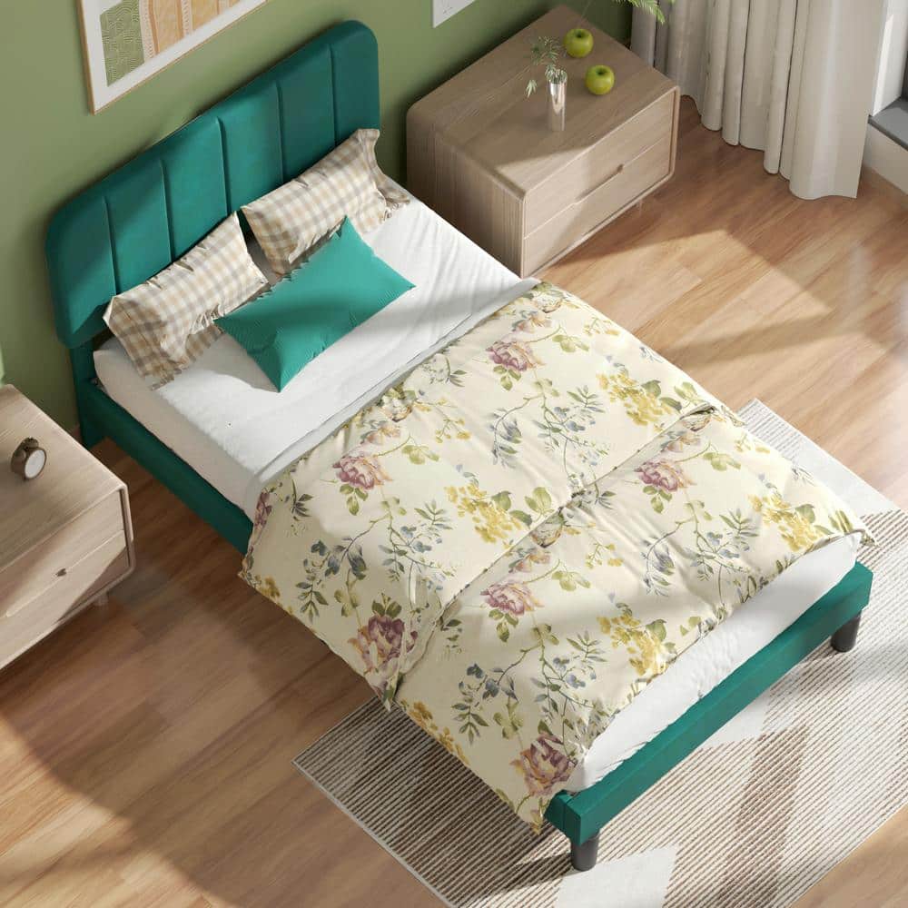 Upholstered Bed Frame, Full Platform Bed Frame with Adjustable Headboard, Strong Wooden Slats Support, Beige - thumbnail 3