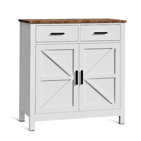 32 in. W x 11 in. D x 32 in. H White Linen Cabinet, Storage Cabinet w/ 2-Drawers and 2-Doors for Bathroom/Living/Bedroom