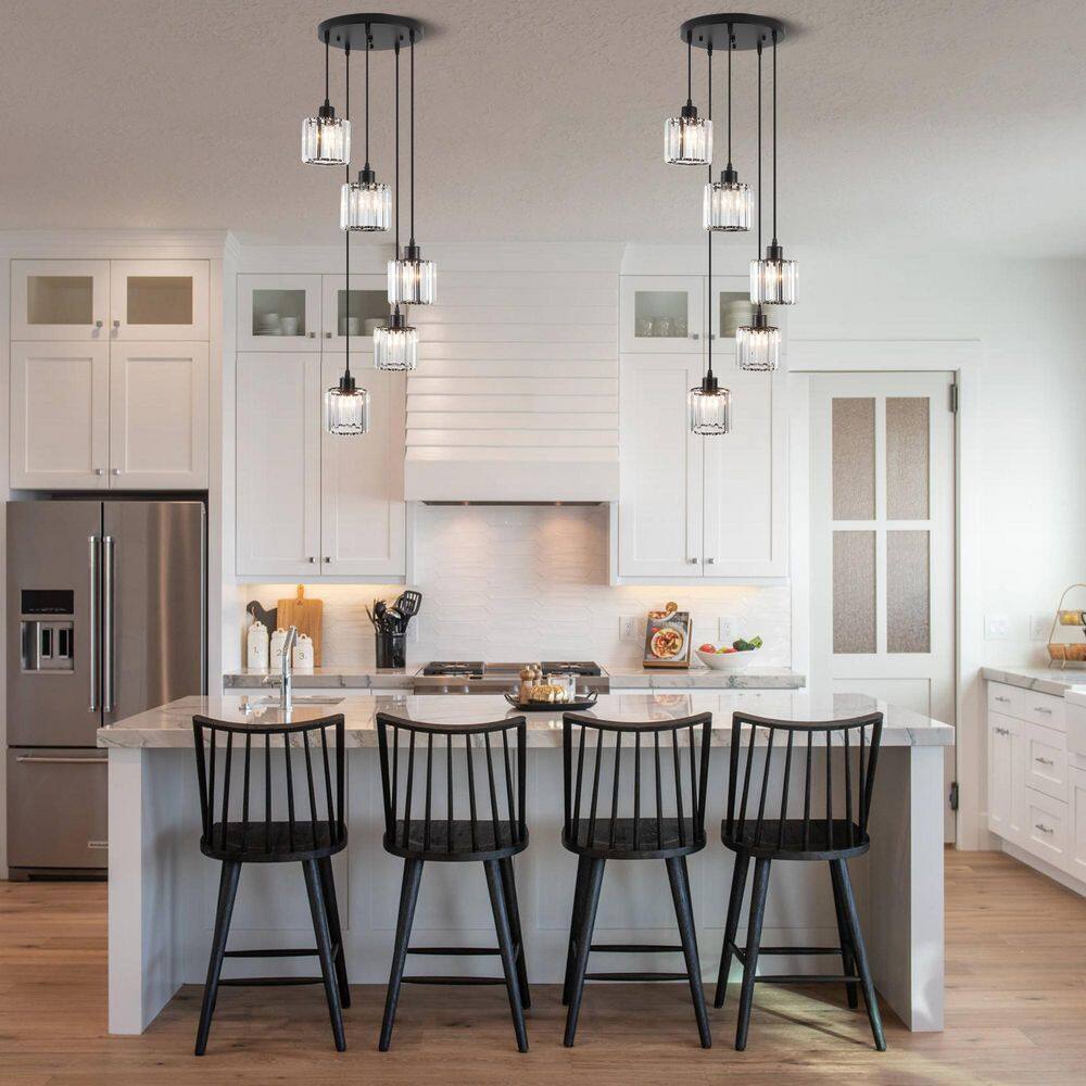 60-W 5 Light Matte Black Cluster Crystal Chandelier Modern Industrial Hanging Pendant Light with Crystal Shades price history on PriceWatchPro