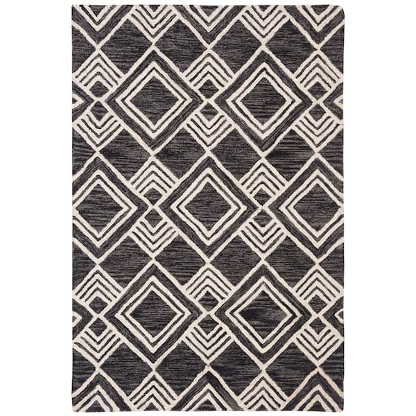 Micro-Loop Charcoal/Ivory Doormat 3 ft. x 4 ft. Multi-Diamond Geometric Area Rug