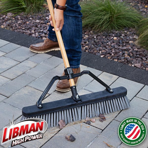 24 in. Rough Surface Industrial Grade Push Broom with Wood Handle and Brace (2-Pack)