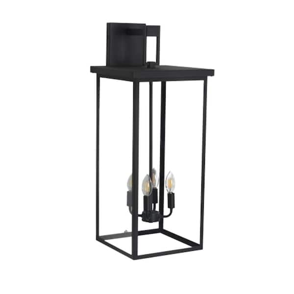 4-Light Black Outdoor Wall Light Exterior Lantern Wall Sconce with No Bulbs Included for Farmhouse and Front Porch Black