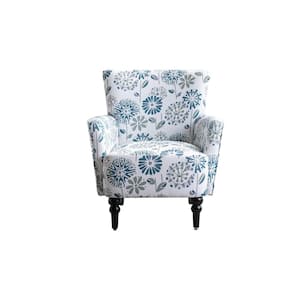 White Blue Arm Chair Modern Accent Sofa with Linen Surface, Leisure Chair with Solide Wood Feet