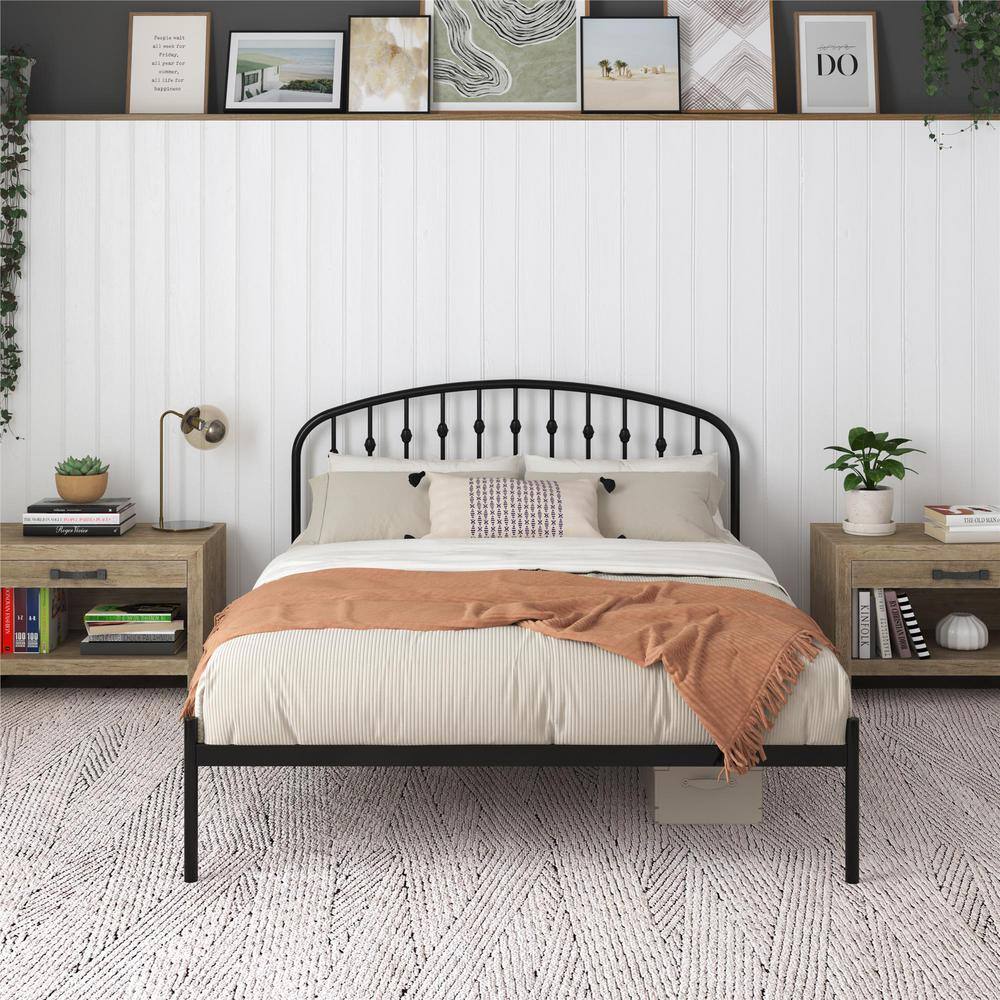 Narla Black Metal Queen Platform Bed Frame with Adjustable Height