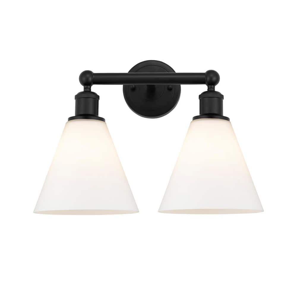 Berkshire 17 in. 2-Light Matte Black Vanity Light with Glass Shade price history on PriceWatchPro