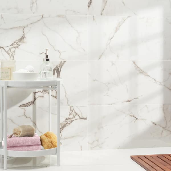 Saroshi Statuario Venato 11.81 in. x 23.62 in. Polished Marble Look Porcelain Floor and Wall Tile (9.68 sq. ft./Case)