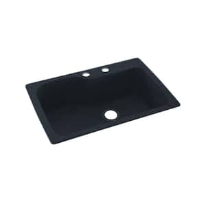 Dual-Mount Solid Surface 33 in. x 22 in. 2-Hole Single Bowl Kitchen Sink in Black Galaxy