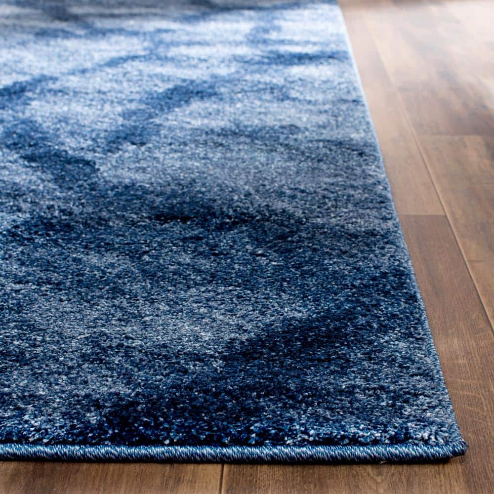 Blue and Dark Blue Abstract Shag 9' x 12' Rug