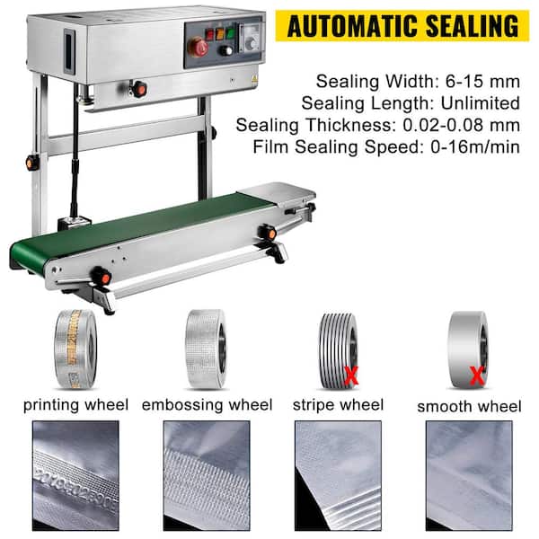 VEVOR Silver Continuous Band Heat Sealer 0.24 in. to 0.6 in. Seal
