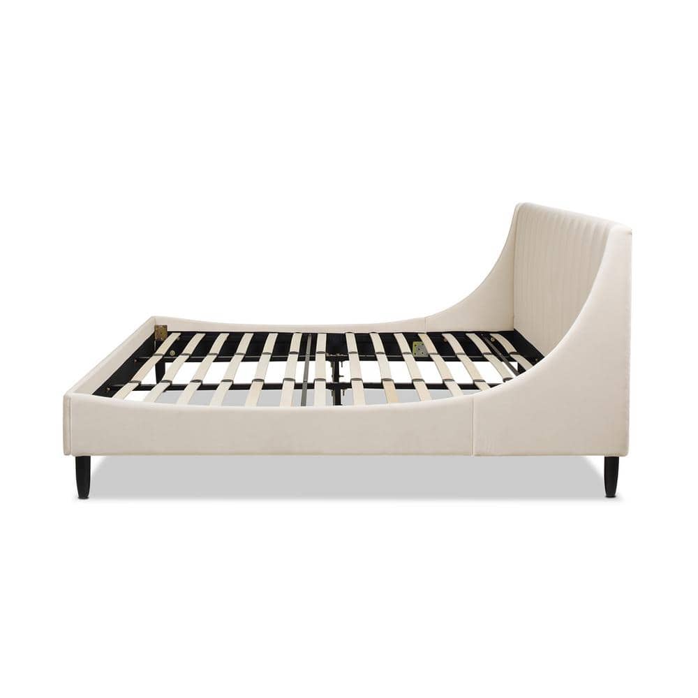 Aspen French Beige Velvet Upholstered King Platform Bed with Tufted Headboard