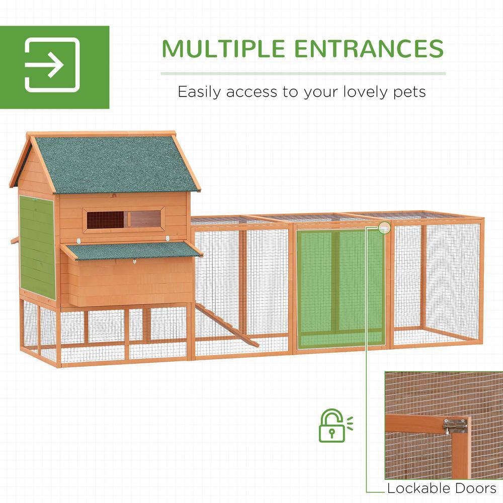 Large Orange Wooden Chicken Coop with Nesting Box and Run