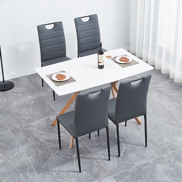 Angel Sar Gray Leather Dining Chairs, Dining Room Chairs Metal Legs