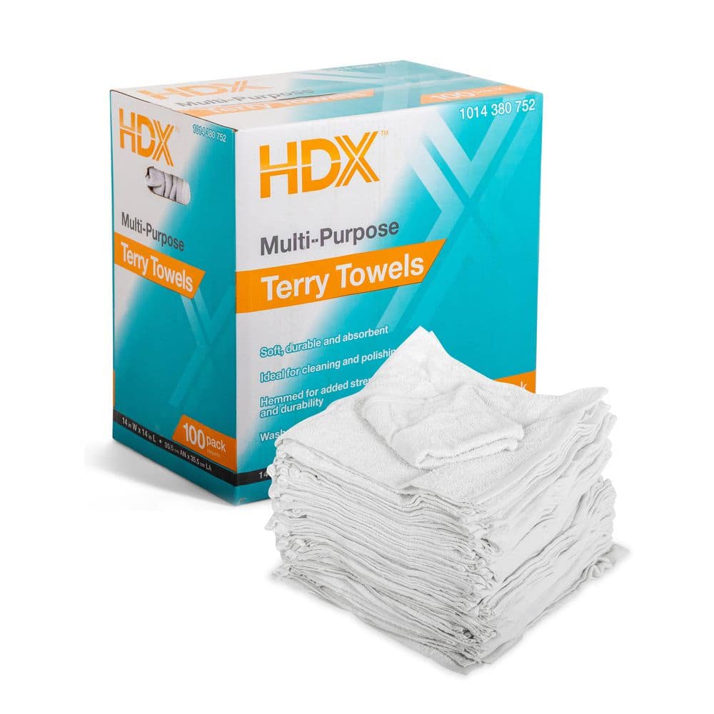 HDX - 14 in. x 14 in. Multi-Purpose Terry Towels (100-Pack)