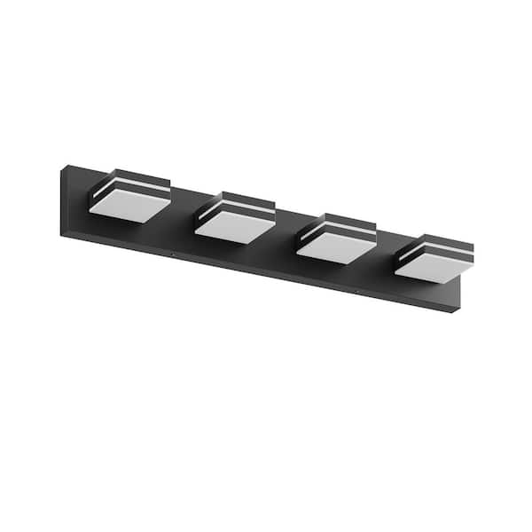 30 in. 4-Light Black LED Vanity Light Wall Sconce with Square Shade, Sleek Minimalist Design
