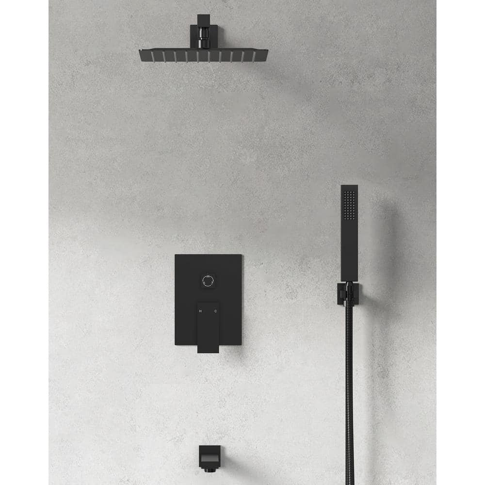 Matte Black Stainless Steel Rain Shower Head System with Handheld Spray