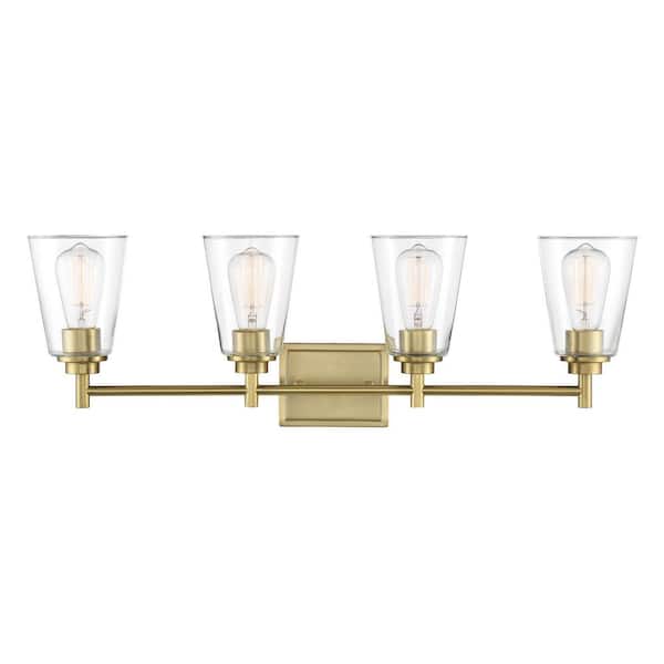 Westin 31 in. 4-Light Brushed Gold Industrial Vanity Light with Clear Glass Shades