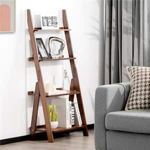 21 in. W 4-Tier Bamboo Ladder Shelf Bookcase Storage Organizer Plant Flower Stand Coffee