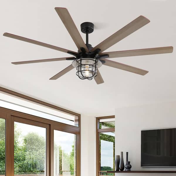 66 in. Black Smart Ceiling Fans, Indoor/Outdoor Ceiling Fan with Remote, 8 Blade Ceiling Fan Light for Patio Farmhouse