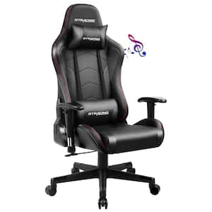 Gaming Chair Faux Leather with Pocket Spring Cushion Ergonomic Computer Chair with Speakers Bluetooth, Black