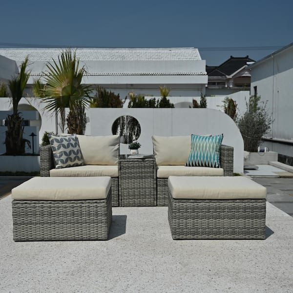 Nestfair Coline 5-Piece Wicker Patio Conversation Set with Beige Cushions