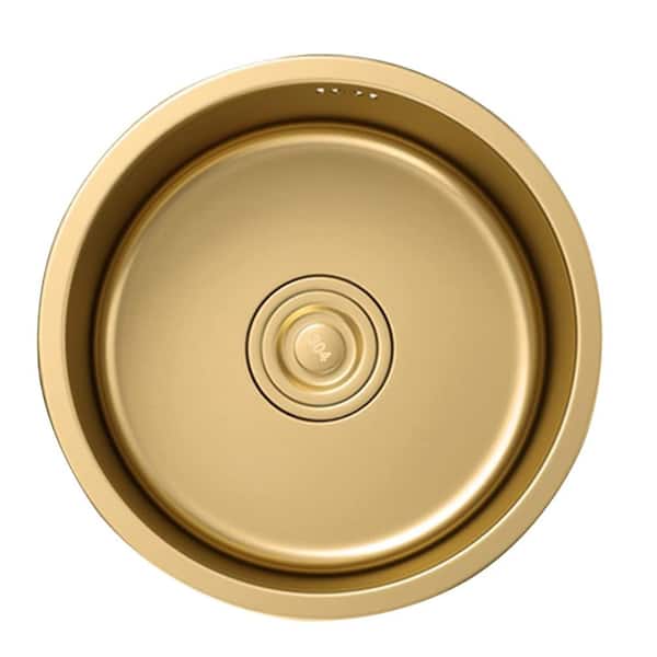 12.5 in. Topmount Single Bowl 18-Gauge Brushed Gold Stainless Steel Round Bar Sink for Kitchen or RV