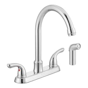 Builders Double-Handle Standard Kitchen Faucet with Side Sprayer in Polished Chrome