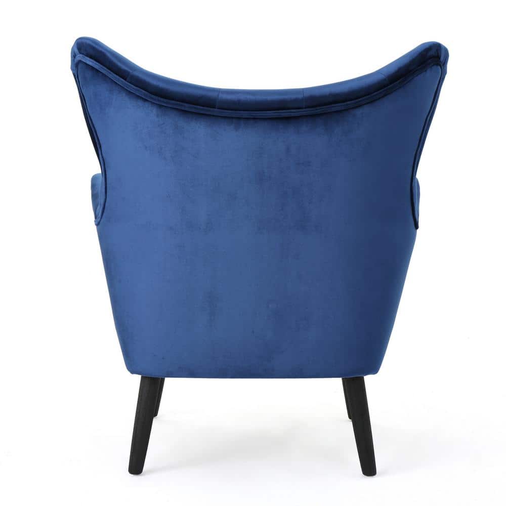 Handcrafted Navy Spot Velvet Wood Accent Chair with Slope Arm