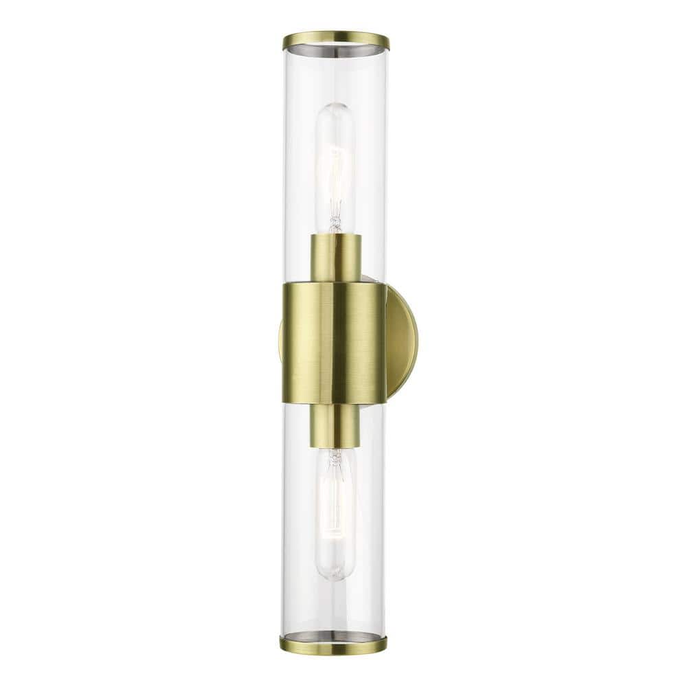 Antique Brass Dual Cylinder Vanity Sconce with Dimmable Lighting
