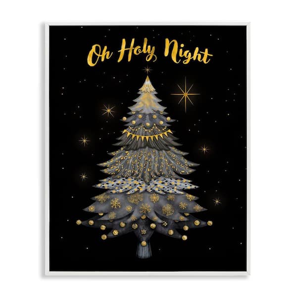 Stupell Industries Oh Holy Night Winter Tree by Darlene Seale White Framed Culture Giclee Art Print 14 in. x 11 in.