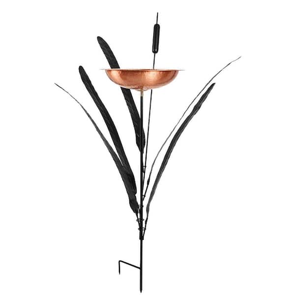 Single Cattail Birdbath With 1 Bowl and Stake 50 in. Tall Copper