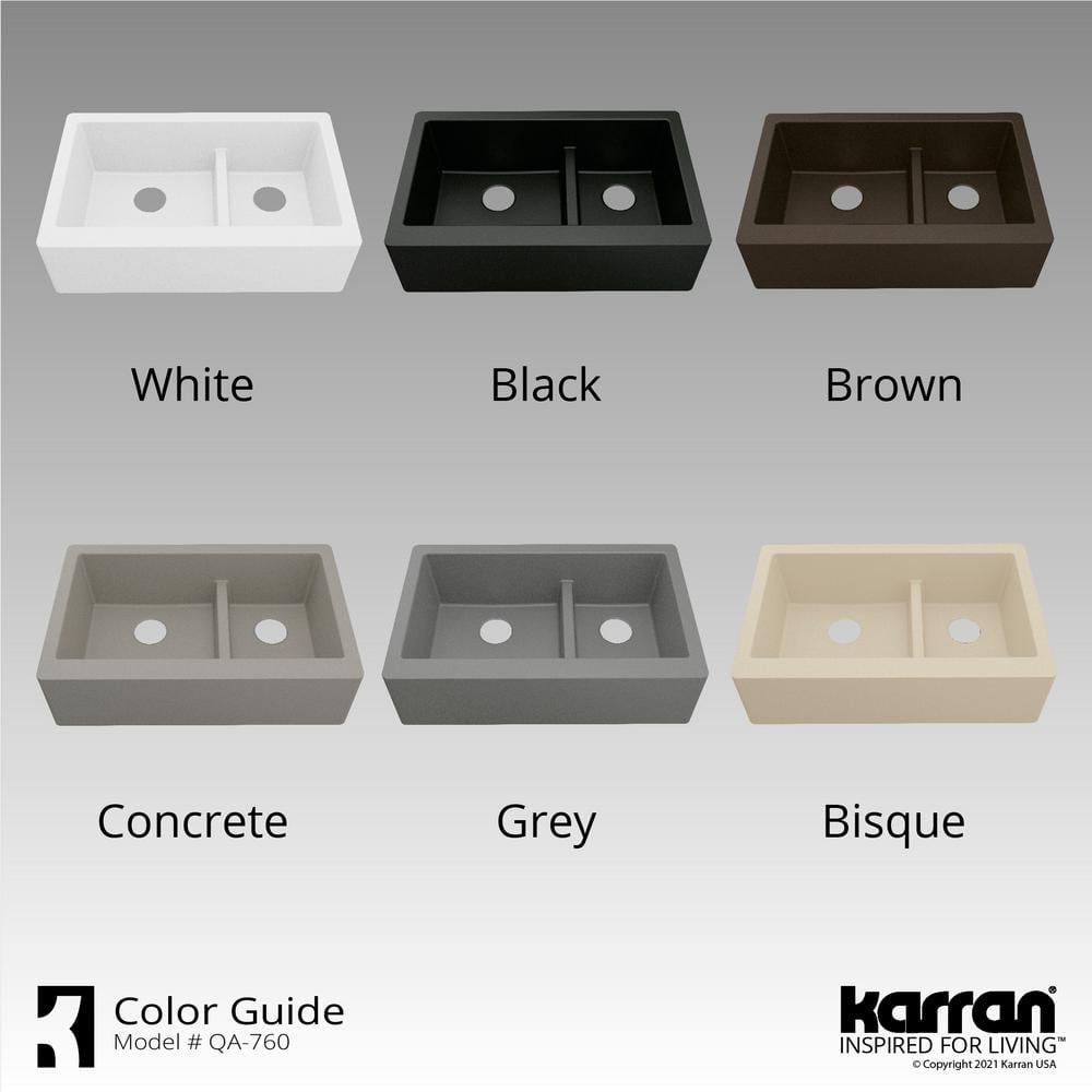 Gray Quartz 34'' Double Bowl Farmhouse Kitchen Sink Kit