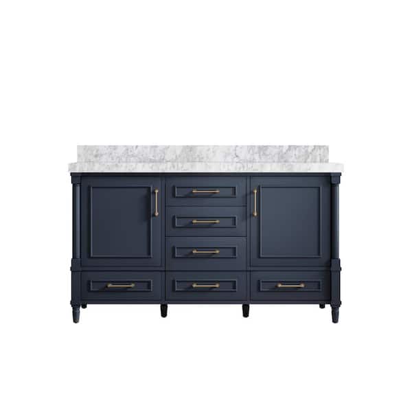 Willow Collections Hudson 60 in. W x 22 in. D x 36 in. H Single Sink Bath Vanity in Navy Blue with 2 in. Carrara Marble Top