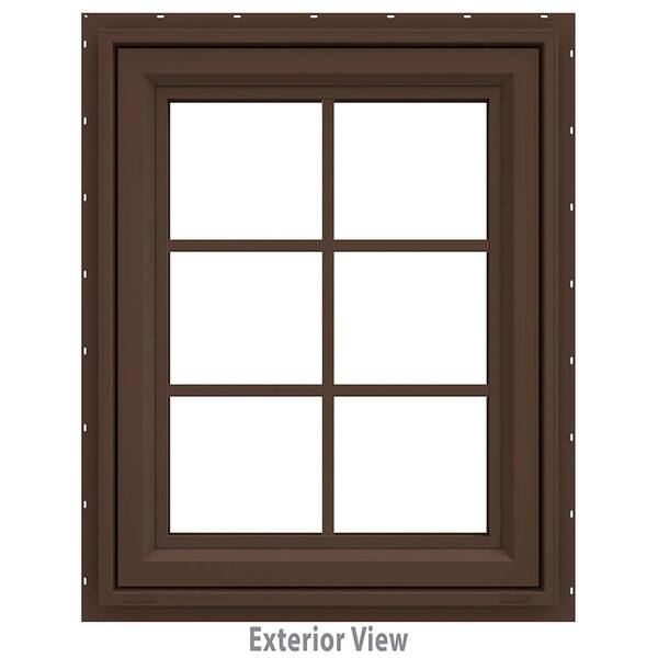 JELD-WEN 23.5 in. x 29.5 in. V-4500 Series Brown Painted Vinyl Awning Window with Colonial Grids/Grilles