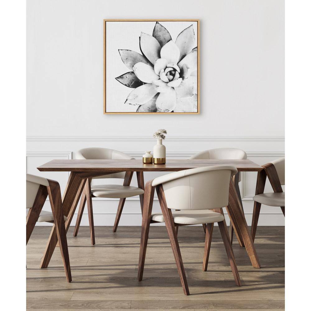 Modern Black and White Succulent Canvas Print with Natural Frame