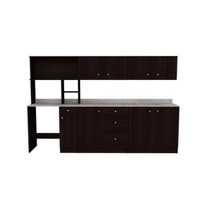 Ready to Assemble 108 in. W x 19.69 in. D x 70.87 in. H Wood Breakroom Kitchen Storage Cabinet in Espresso/Stone Finish