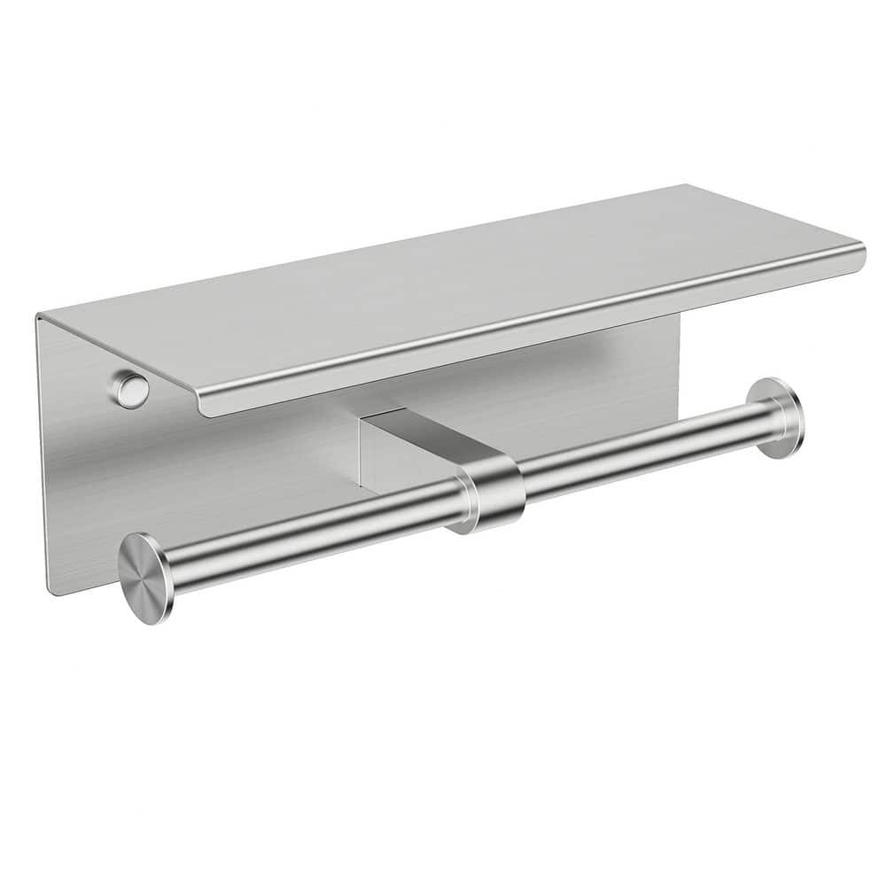 Stainless Steel Wall Mounted Double Post Toilet Paper Holder with Shelf Storage Rack in Brushed Nickel price history on PriceWatchPro