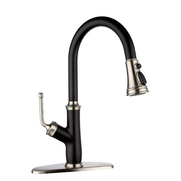 Mondawe Alexander Mode Single Handle Deck Mount Gooseneck Pull Down Sprayer Kitchen Faucet