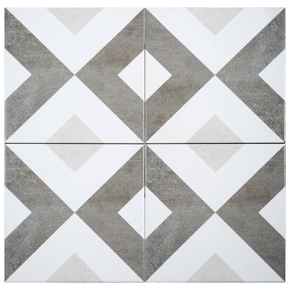 Luv Ahava 8" Gray and White Geometric Porcelain Tile