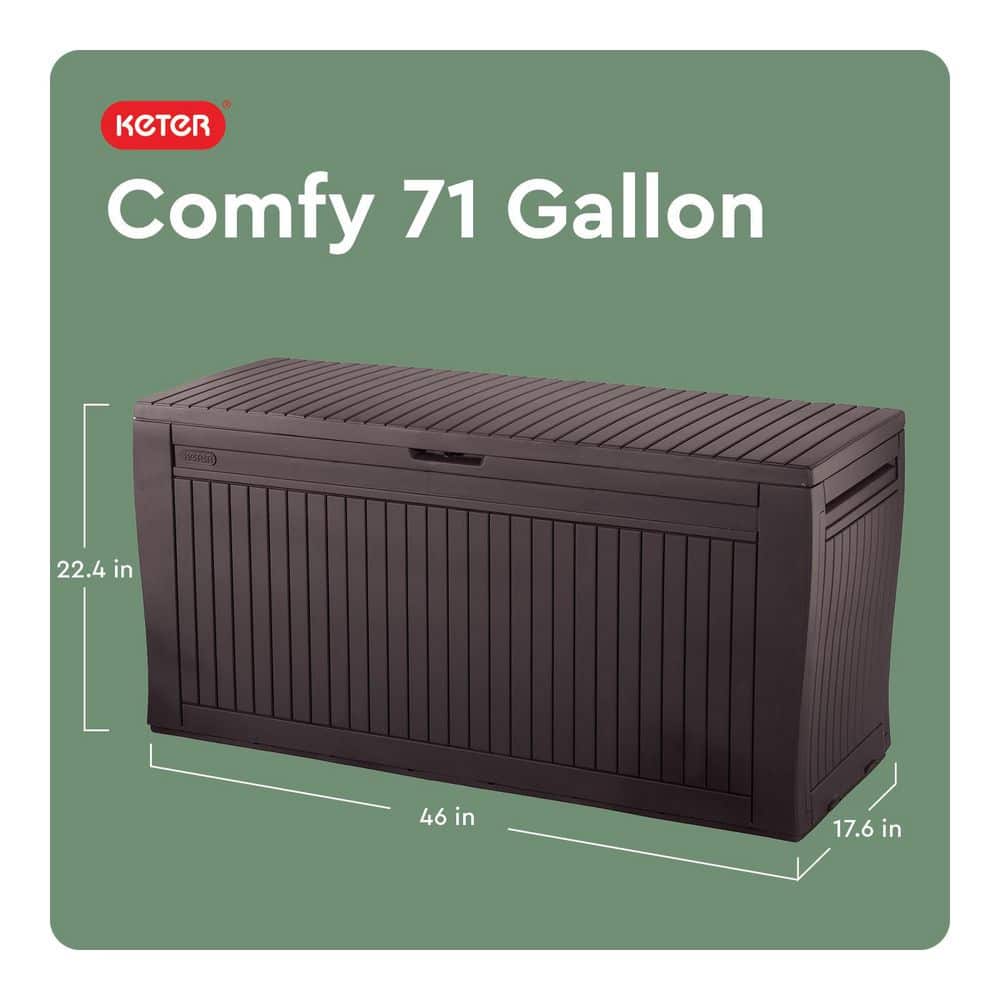Keter Comfy 71 Gal. Weather Resisitant Plastic Resin Deck Box in Wood Look Brown