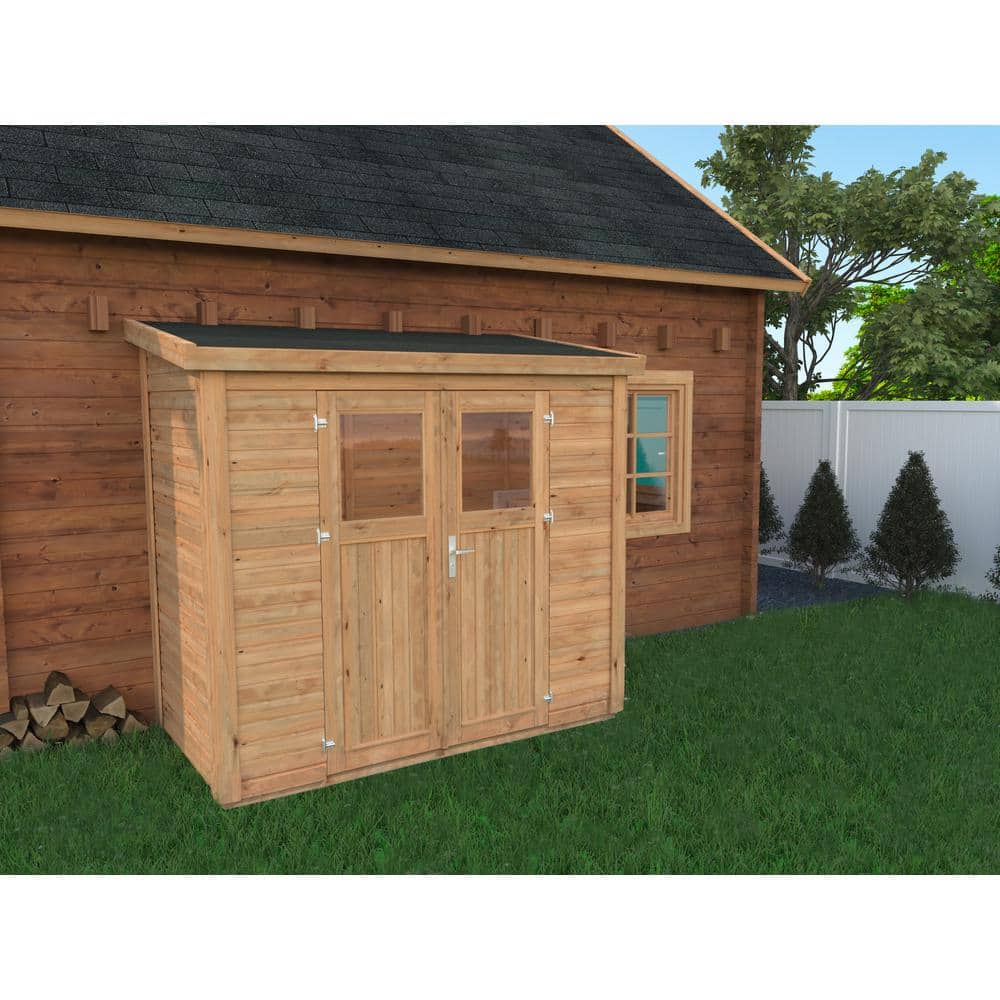8 ft. x 4 ft. Light Brown Wooden Lean-To Storage Shed with Double Doors and Windows