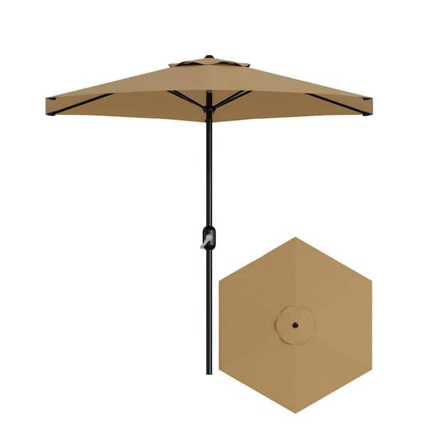 7.5 ft. Metal Pole Round Market Patio Umbrella with UV-Resistant Fabric in Tan