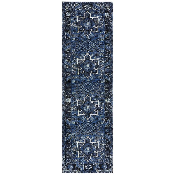 SAFAVIEH Vintage Hamadan Blue/Gray 2 ft. x 18 ft. Floral Border Runner Rug