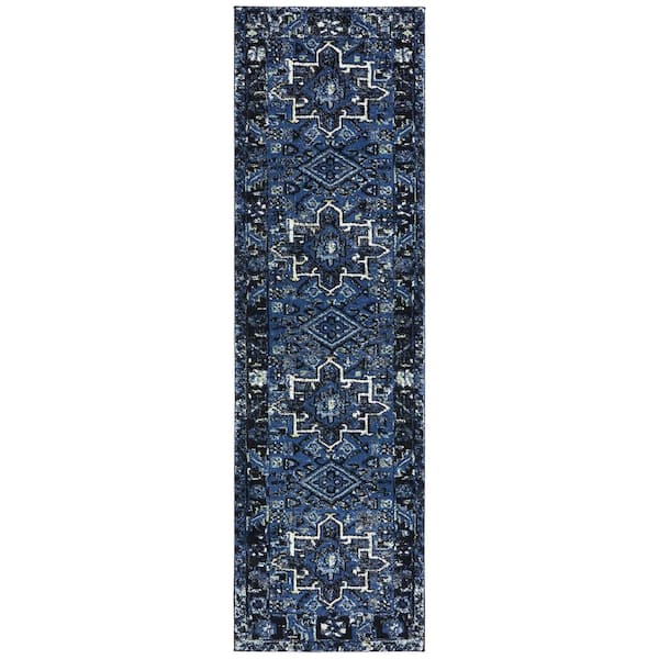 Vintage Hamadan Blue/Gray 2 ft. x 20 ft. Floral Border Runner Rug